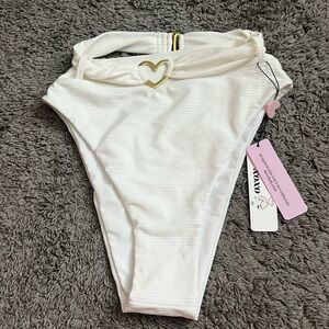 NWT Lolli Swim Heart High Waisted Bikini Bottoms in White Ribbed Stripe